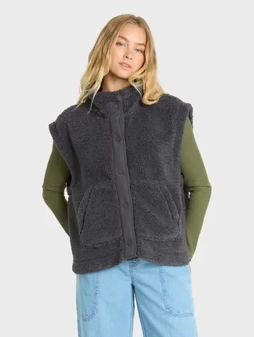 Billabong WOMEN'S WAVER SHERPA FLEECE VEST BLACK SANDS