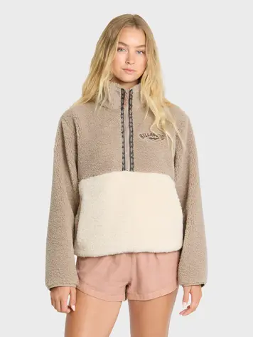 Billabong WOMEN'S HORIZON SHERPA MOCK NECK HALF ZIP SWEATSHIRT COBBLESTONE