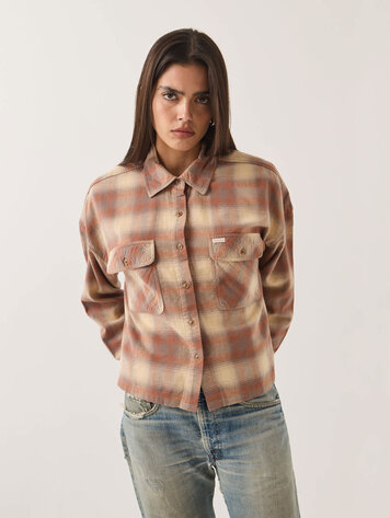 Brixton FEMMES BOWERY CROP OVERSHIRT SOFT TAN WINDOW PLAID