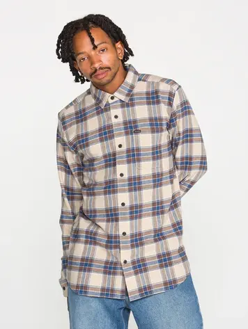 Volcom HOMMES CADEN PLAID LONG SLEEVE SHIRT LIGHT KHAKI