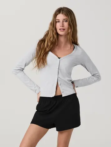 Vuori FEMMES LONG SLEEVE HALO V-NECK CARDIGAN PALE GREY HEATHER