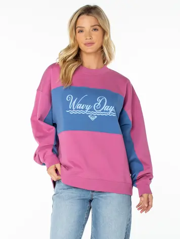 Roxy WOMEN'S LINEUP COLORBLOCK CREW RED VIOLET WAVY DAY