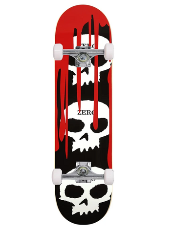 Zero skateboards 3 SKULL COMPLETE SKATEBOARD BLACK DIPPED 8"
