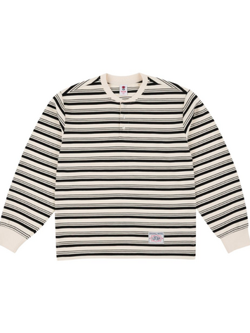 LOVIAH HOMMES BARBAVIAH WAFFLE HENLEY BLACK STRIPES