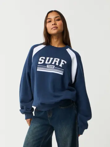 RIP CURL WOMEN'S RETRO SWELL OVERSIZED CREW NAVY