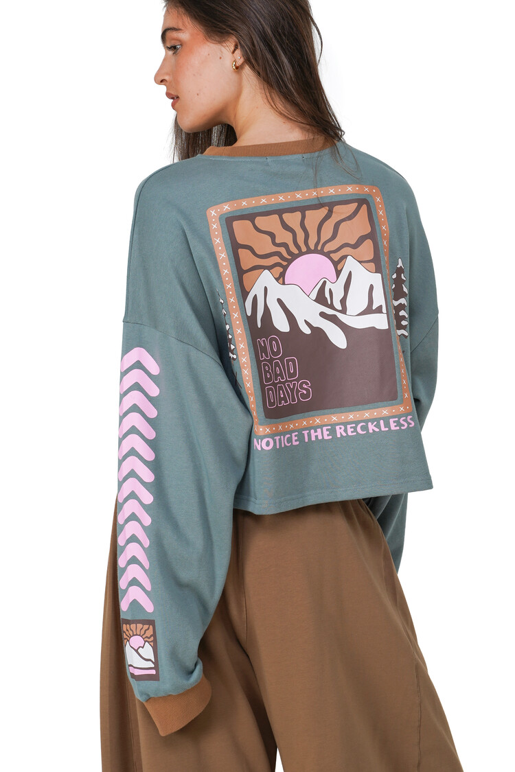 Notice the reckless WOMEN'S NO BAD DAYS CROPPED LONG SLEEVE