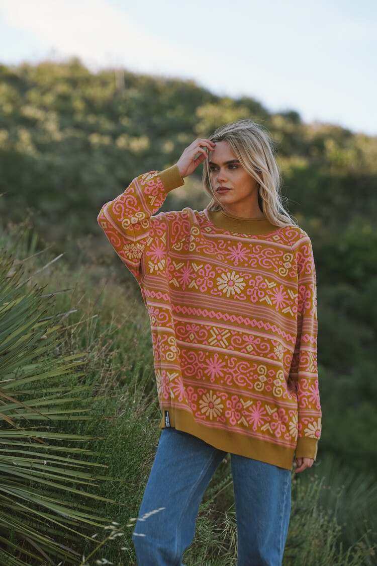 Notice the reckless FEMMES NORDIC FLORA TEXTURED SWEATER