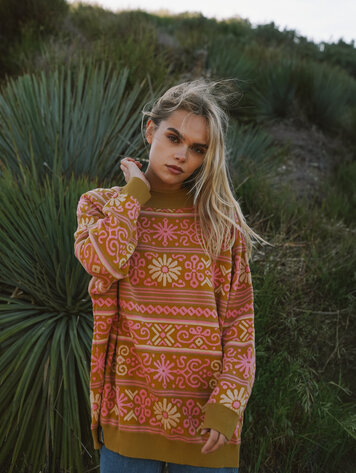 Notice the reckless WOMEN'S NORDIC FLORA TEXTURED SWEATER