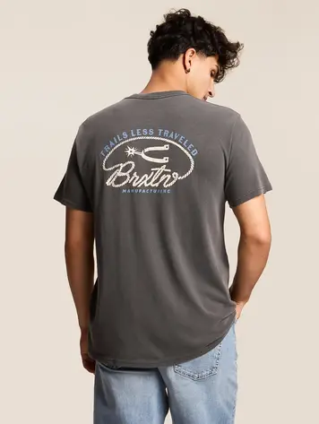 Brixton MEN'S TRAILS STANDARD T-SHIRT BLACK WORN WASH