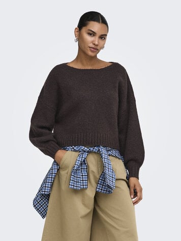 Only WOMEN'S LAYA LONG SLEEVE BOATNECK SEAL BROWN