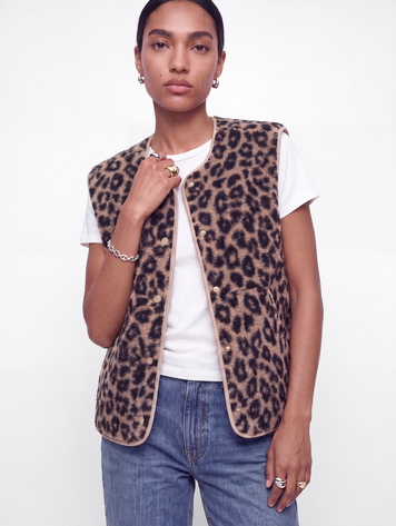JJXX WOMEN'S VERA TEDDY VEST CORNSTALK/LEOPARD
