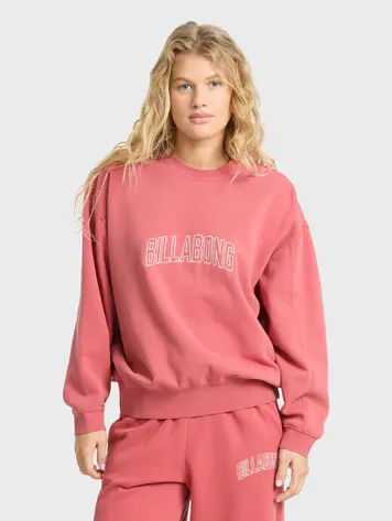 Billabong WOMEN'S VIBES KENDAL CREWNECK SWEATSHIRT MINERAL RED