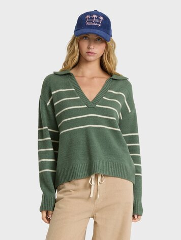 Billabong WOMEN'S BENNIE V-NECK SWEATER RAIN FOREST