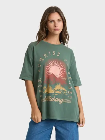 Billabong FEMMES SUNSET VIEW SHORT SLEEVE COTTON T-SHIRT RAIN FOREST