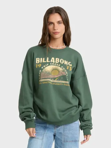 Billabong WOMEN'S WARM MEMORIES CREWNECK SWEATSHIRT RAIN FOREST