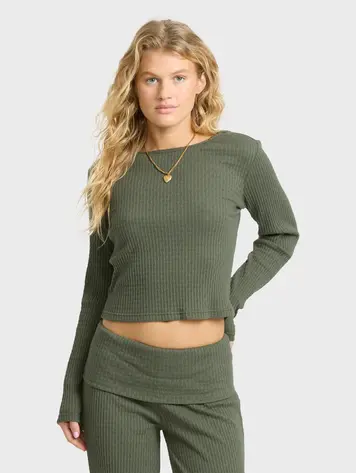 Billabong FEMMES SWEET COAST LONG SLEEVE KNIT TOP CANTEEN