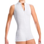 Motionwear 6099 Zip Front Mock-T Biketard 481 WHT Silkskyn SA