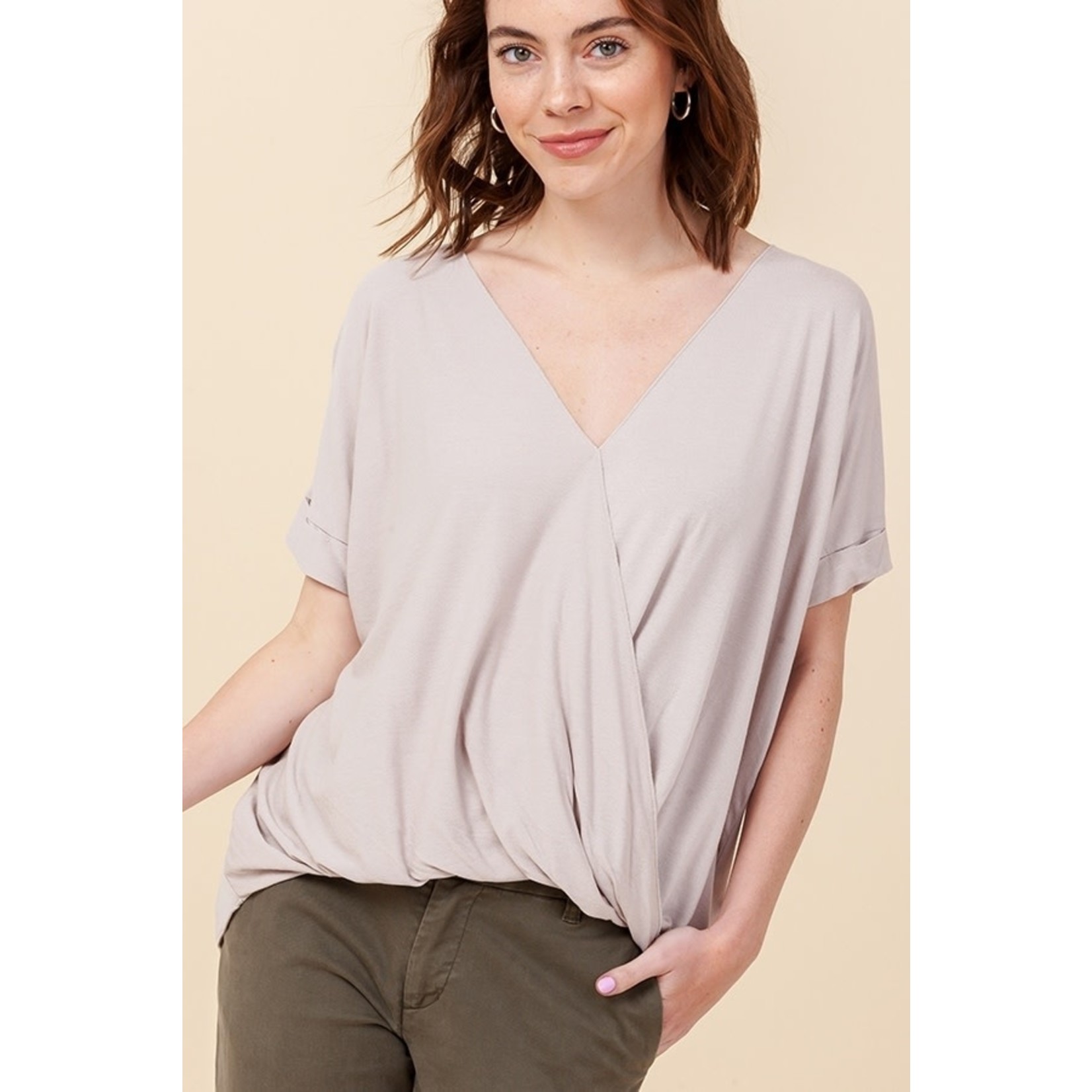 Double Zero Surplice Front Top with Roll Up Sleeve