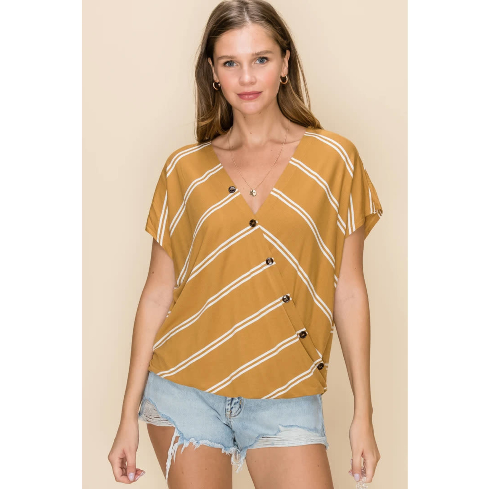 HYFVE Crossover V Neck with Horn Button Top