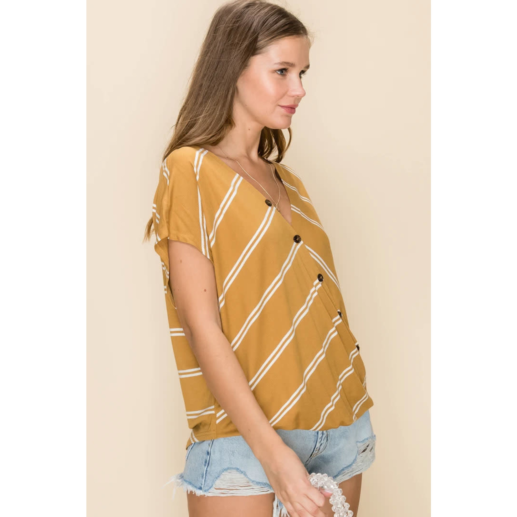 HYFVE Crossover V Neck with Horn Button Top