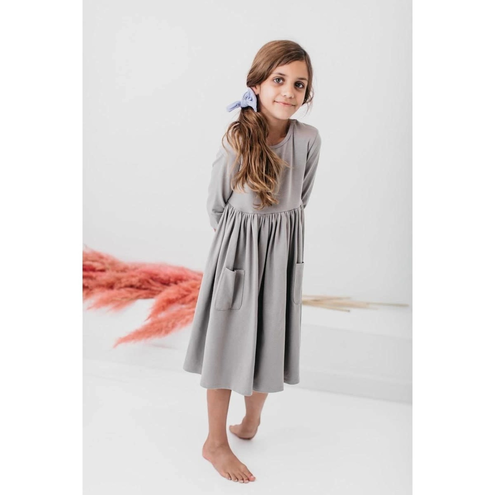 Mila & Rose Gray 3/4 Sleeve Pocket Twirl Dress
