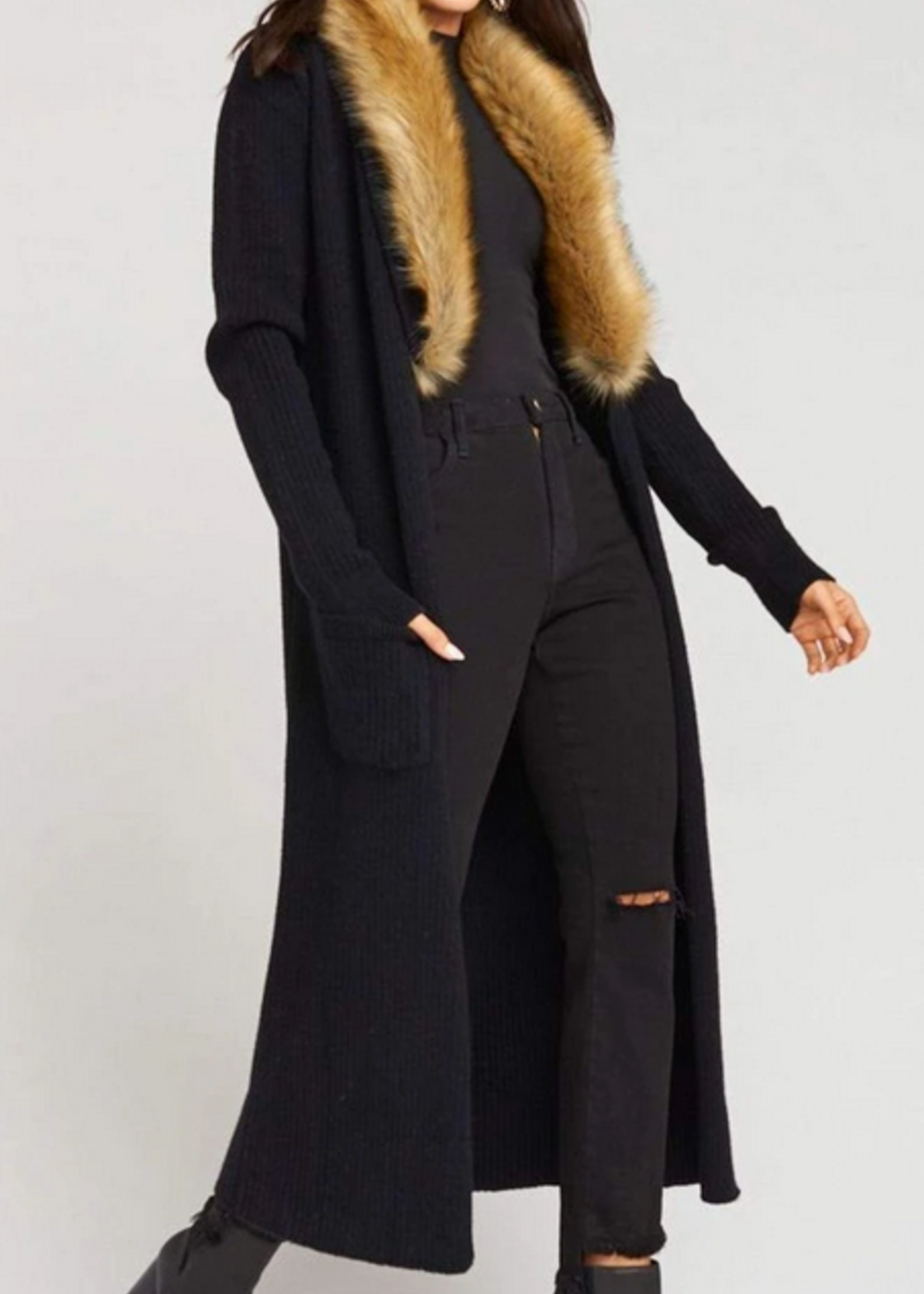 SHOW ME YOUR MUMU LOMBARDI LONG CARDI WITH FAUX FUR