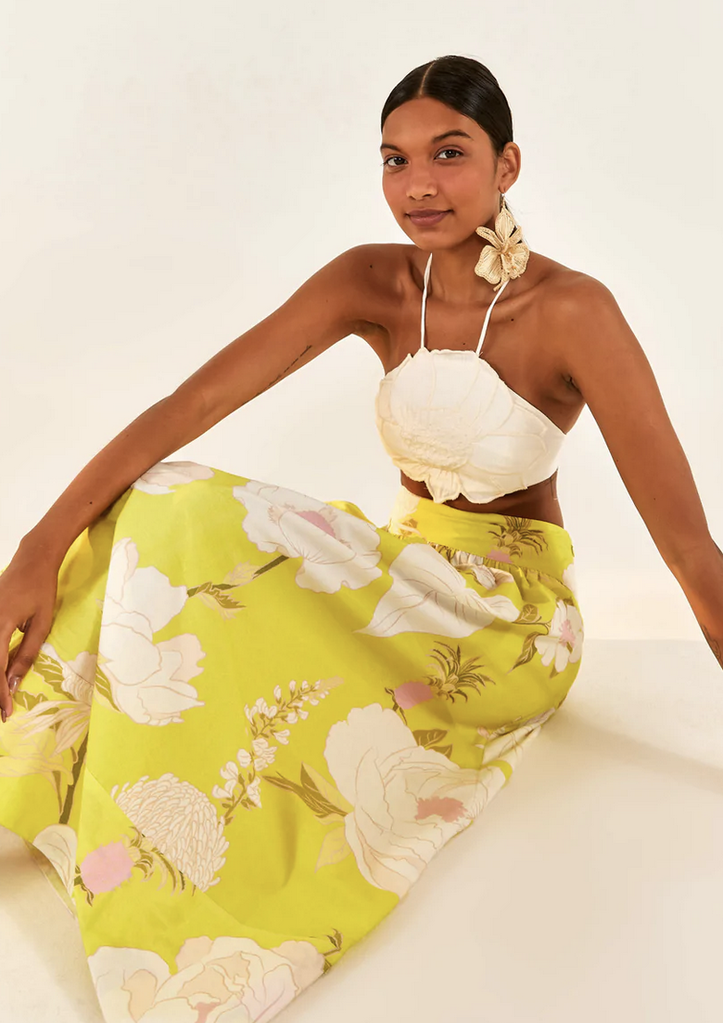 FARM RIO YELLOW NEON GARDEN MAXI SKIRT