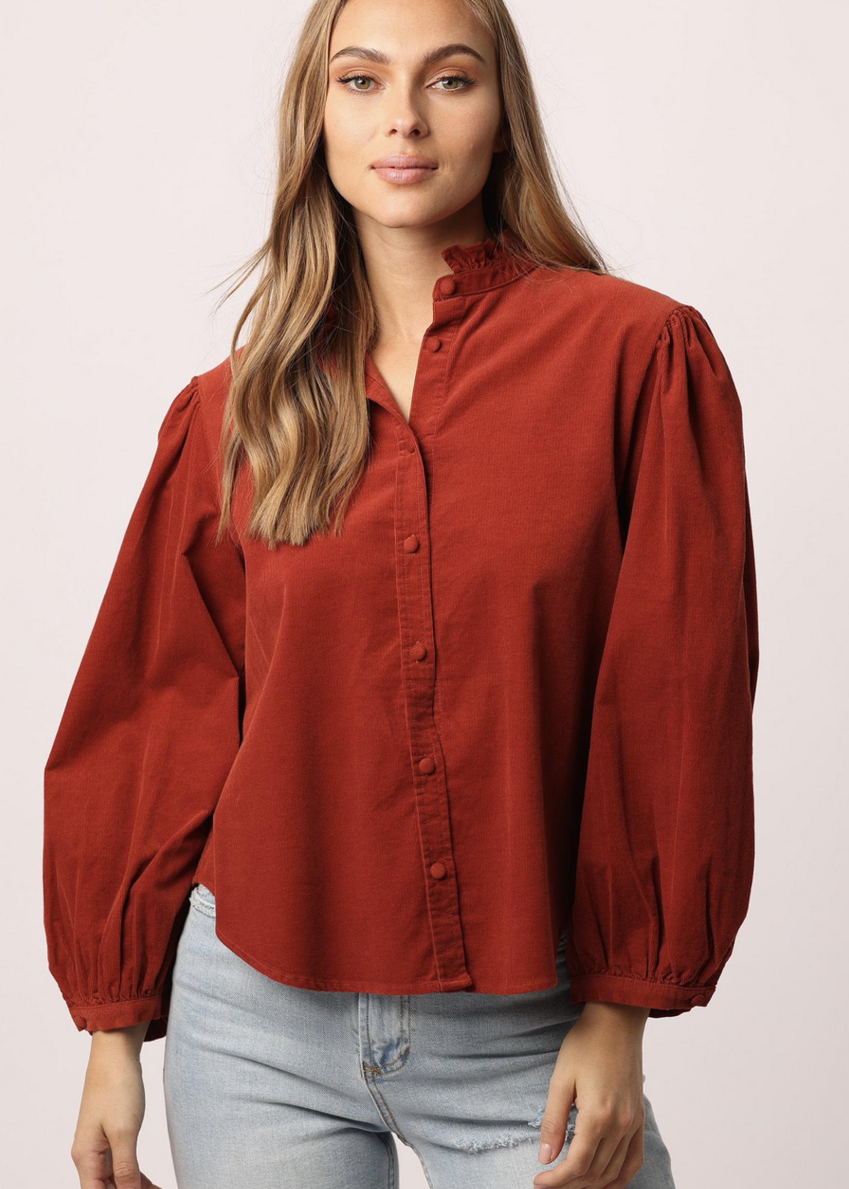 ANOTHER LOVE CHARLOTTE RUFFLE NECK BUTTON DOWN