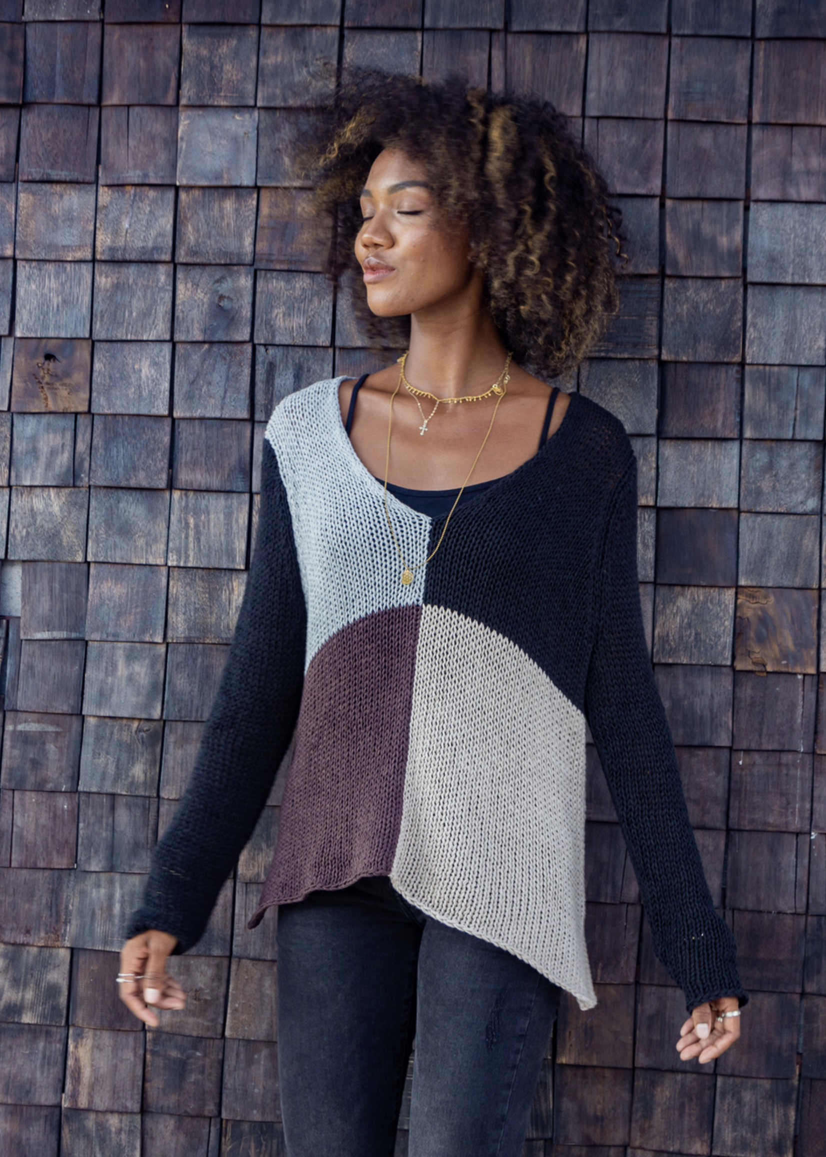 WOODEN SHIPS COLORBLOCK V COTTON SWEATER