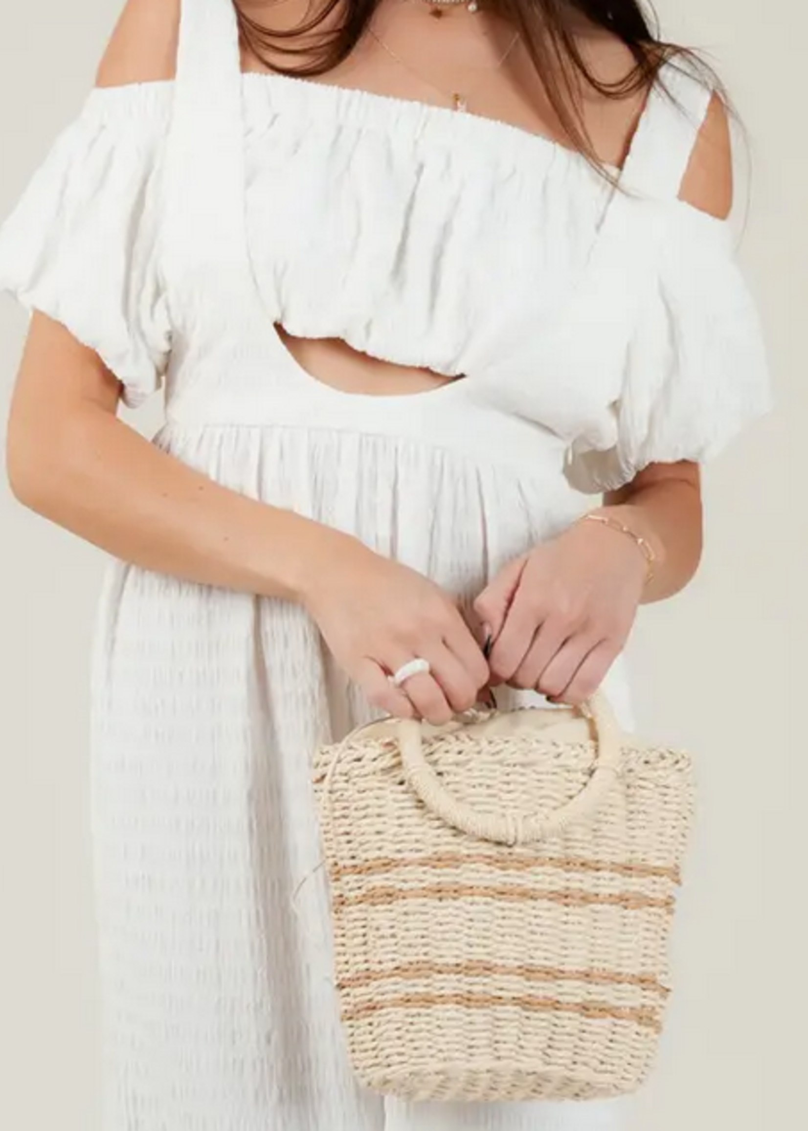 LUCCA COUTURE MINI STRAW BAG WITH CIRCLE HANDLE