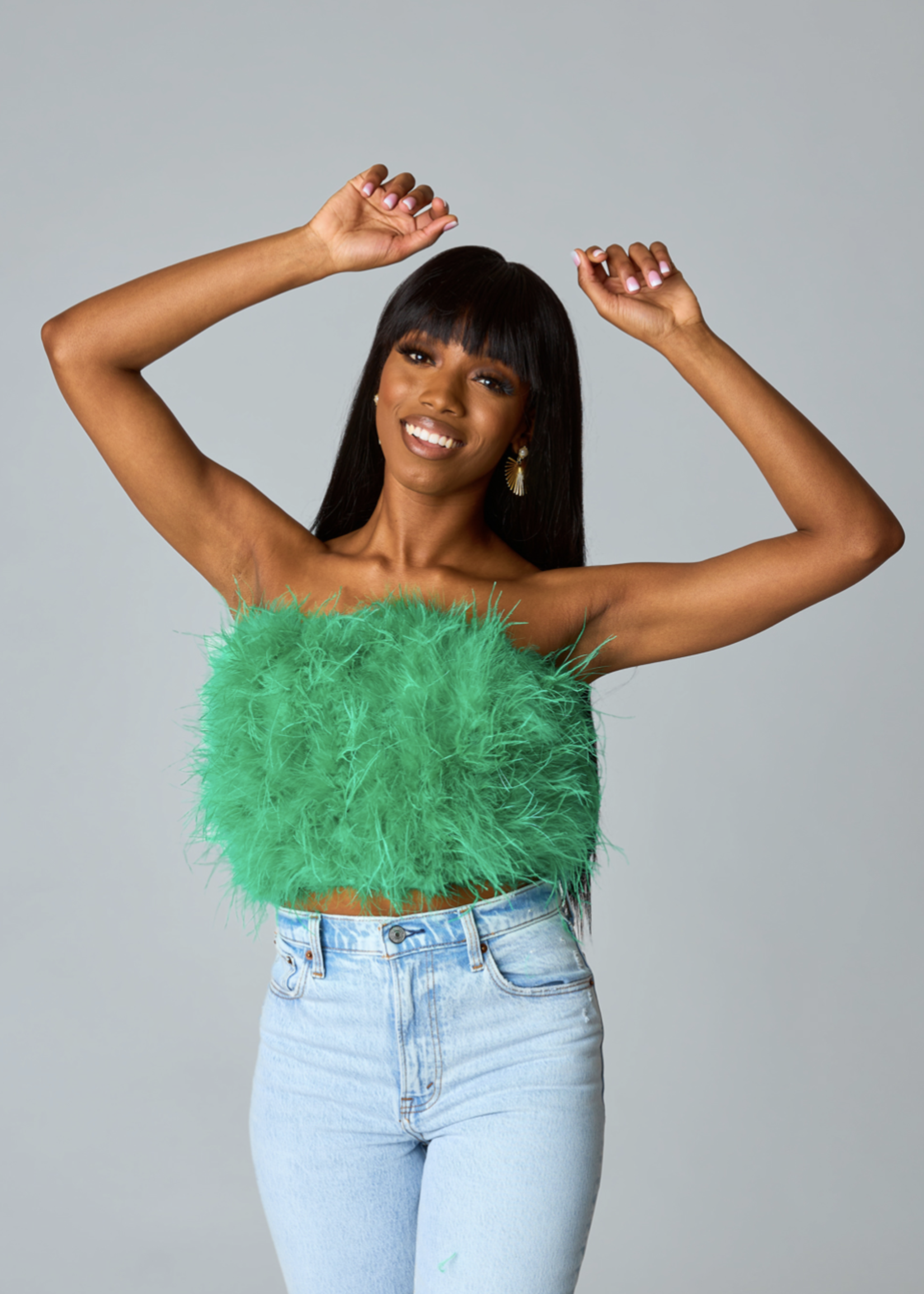 BUDDY LOVE FANCY STRAPLESS FEATHER CROP TOP