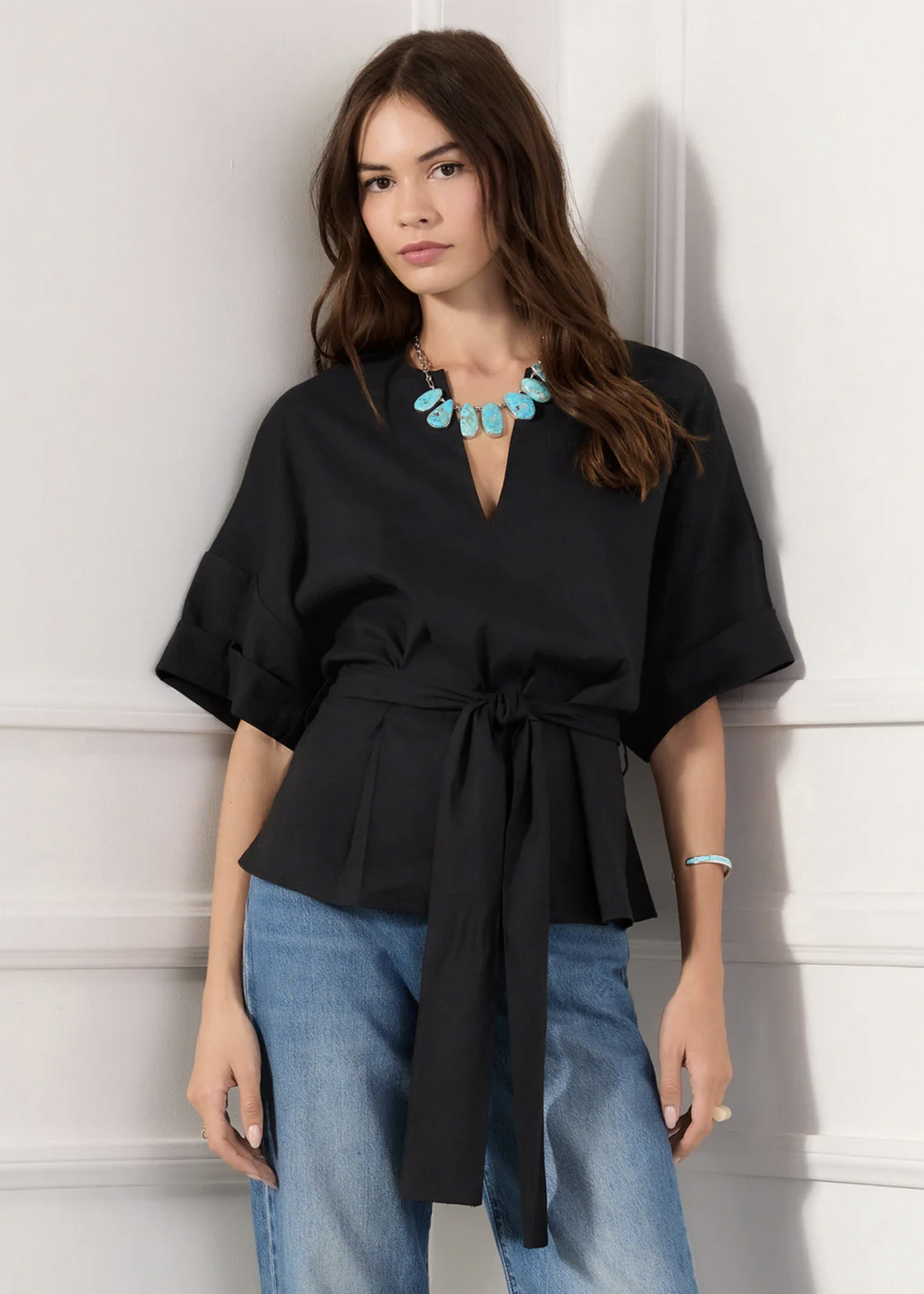 FIFTEEN TWENTY BELTED V-NECK TOP