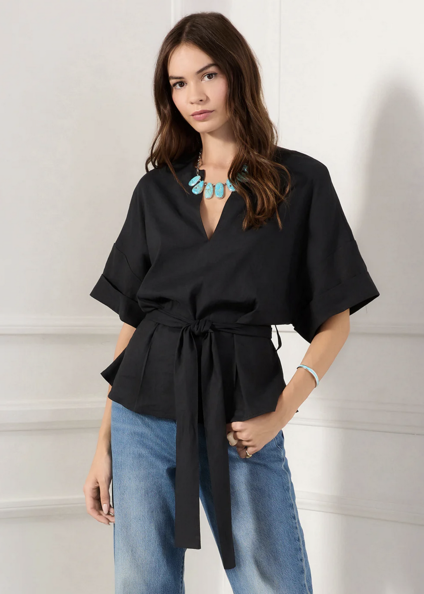 FIFTEEN TWENTY BELTED V-NECK TOP