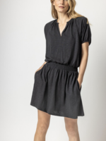 ELASTIC WAIST SPLIT NECK DRESS