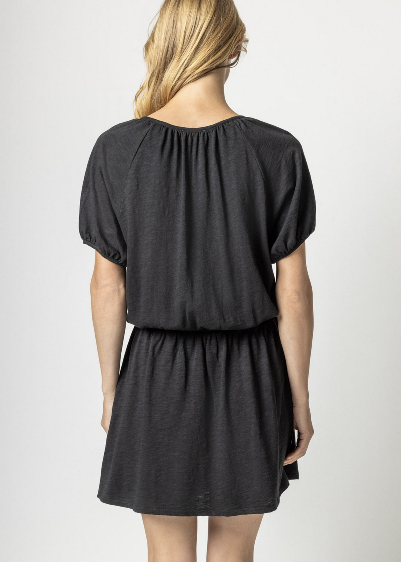 ELASTIC WAIST SPLIT NECK DRESS