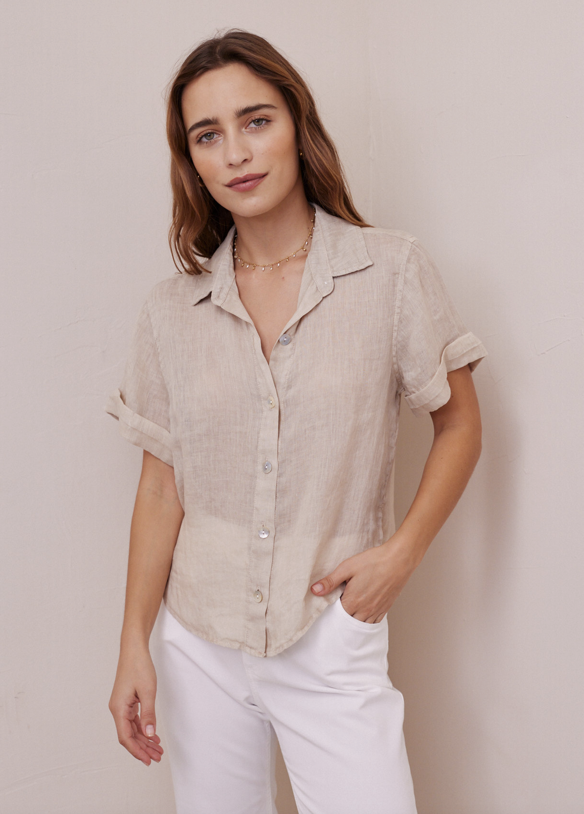 BELLA DAHL CUFFED LINEN S S SHIRT Beaufort