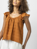 RUFFLE SLEEVE TOP W/ SHIRRING