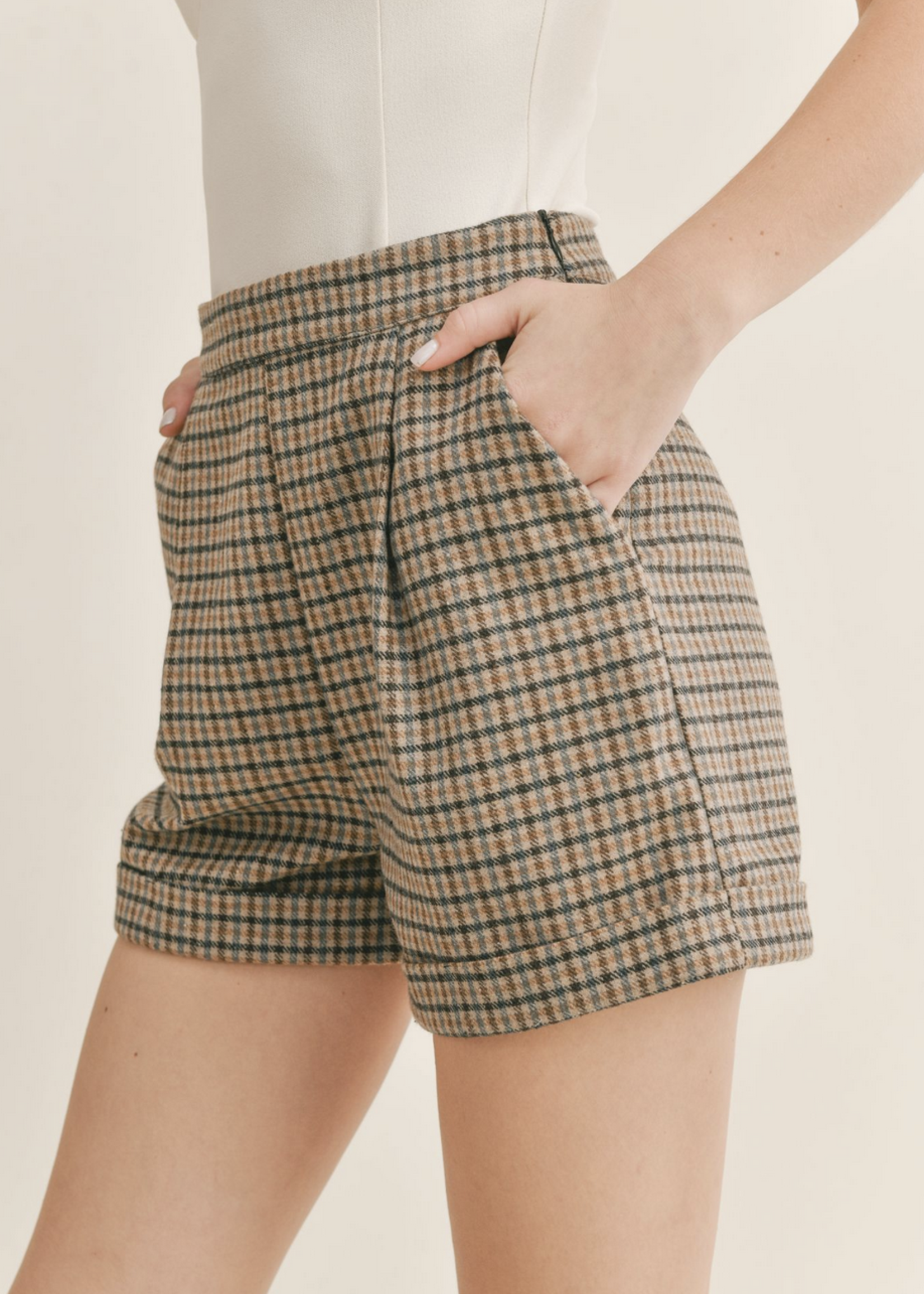 SAGE THE LABEL ART COLLECTOR PLAID ROLL UP SHORTS