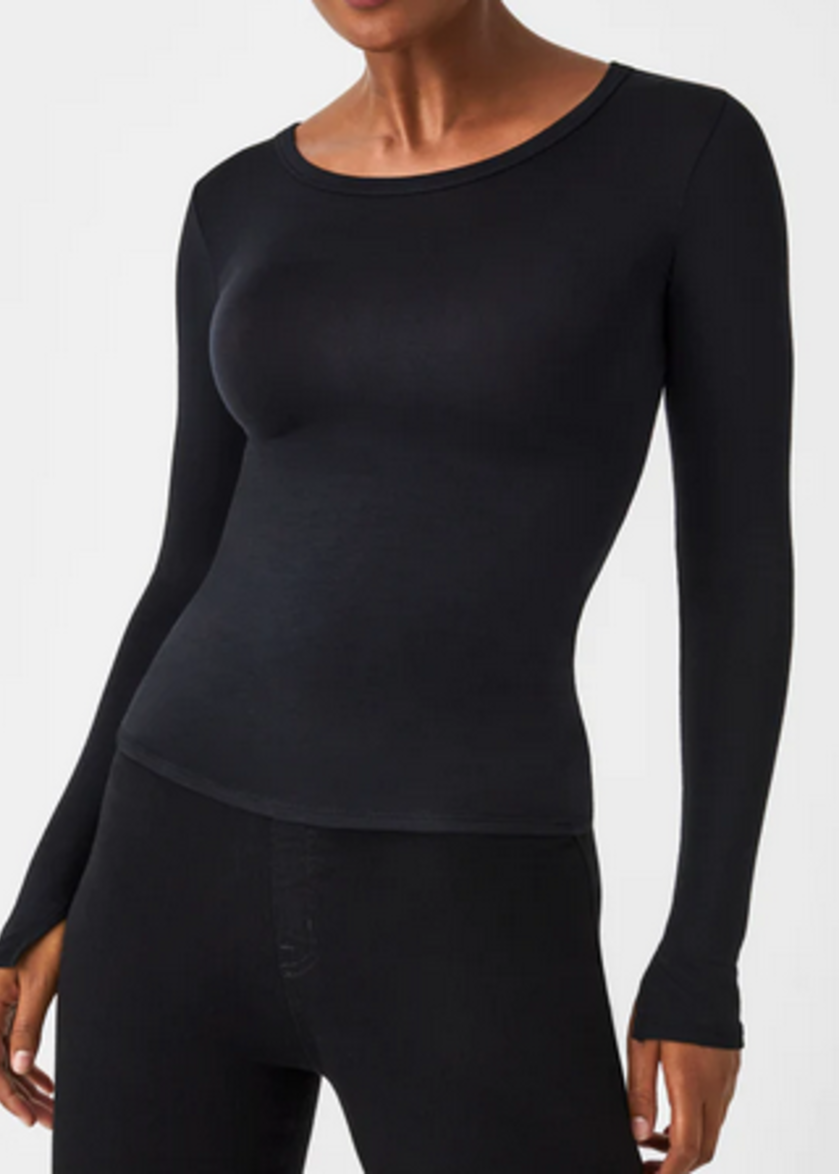 Spanx® BETTER BASE LONG SLEEVE CREW IN VERY BLACK