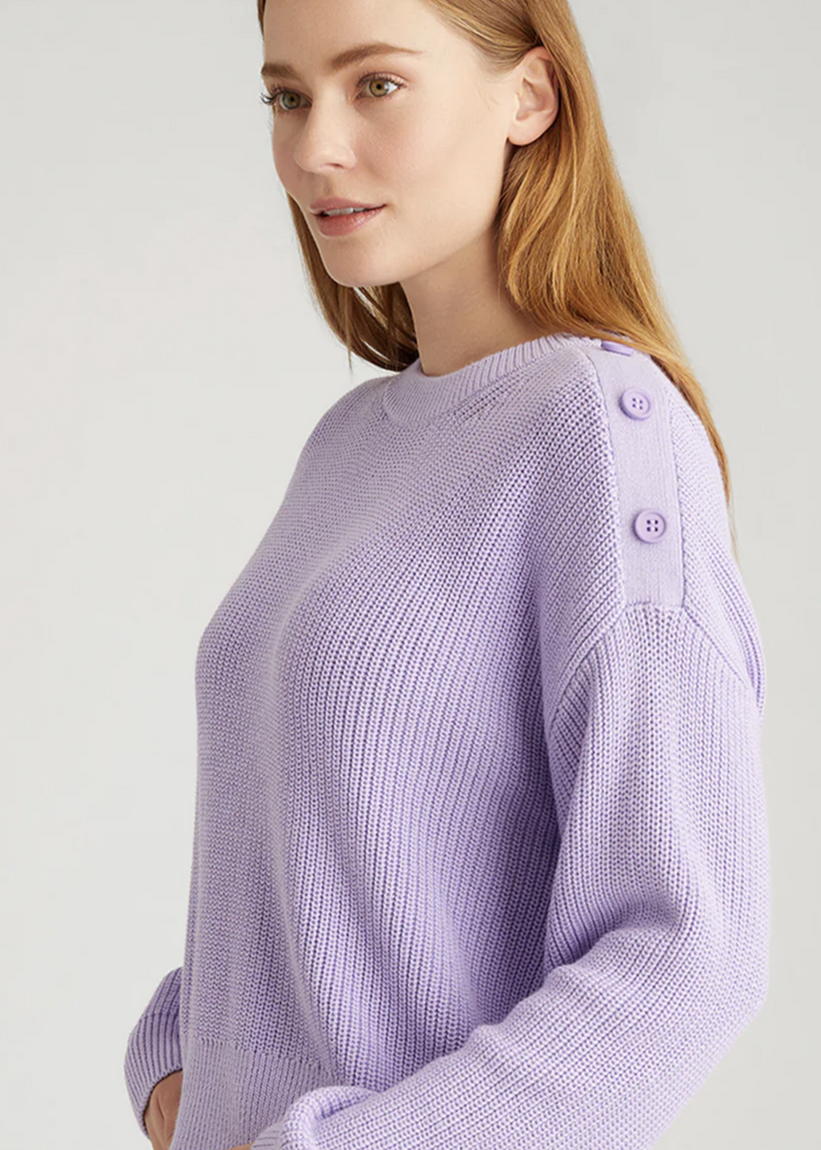 525 AMERICA IDA BUTTON SHOULDER SOLID PULLOVER