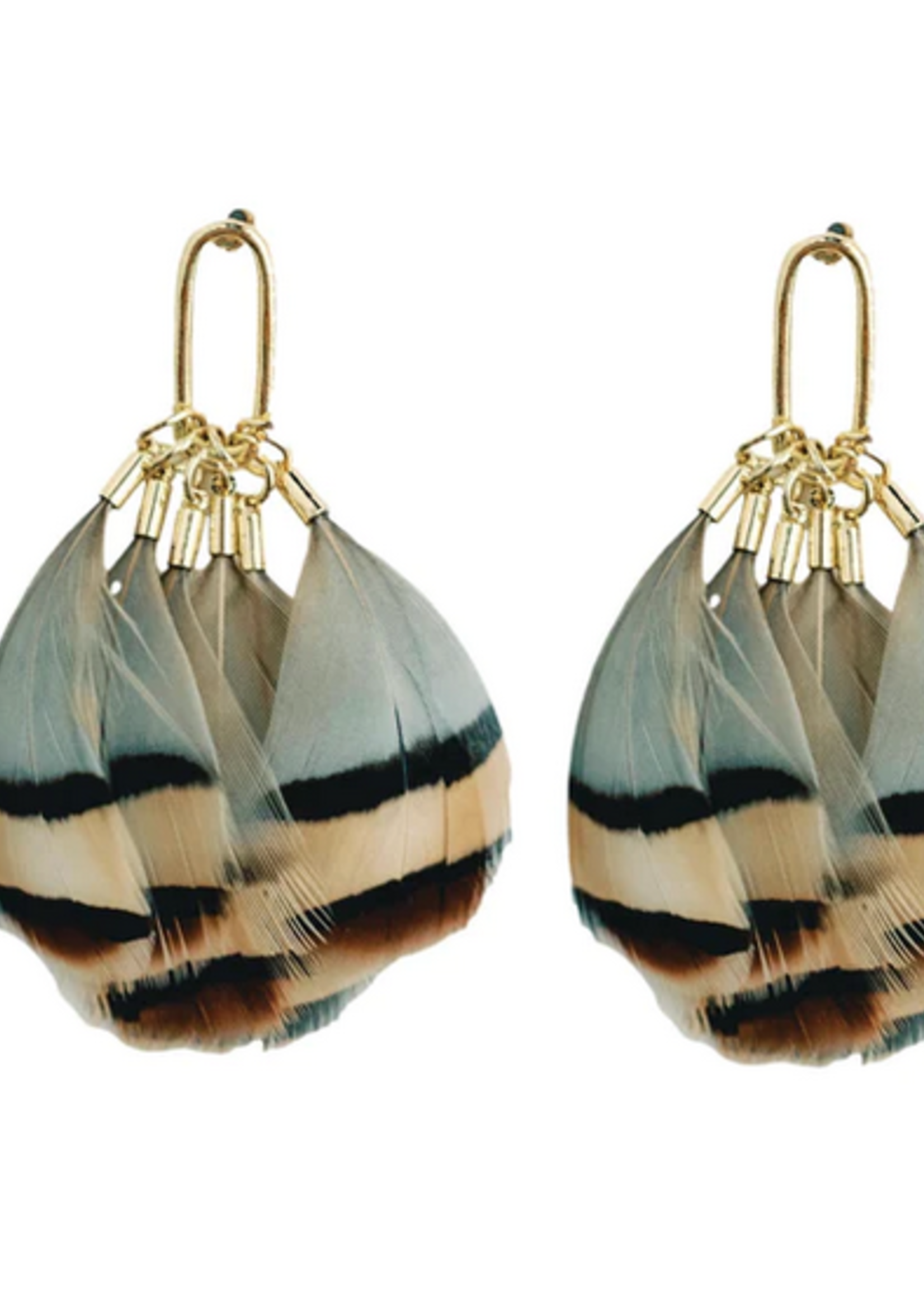 ST. ARMANDS OF DESIGNS OF SARASOTA BROWN STRIPED FEATHER STATEMENT EARRINGS
