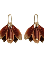 ST. ARMANDS OF DESIGNS OF SARASOTA CARAMEL GOLD DIPPED FEATHER STATEMENT EARRINGS
