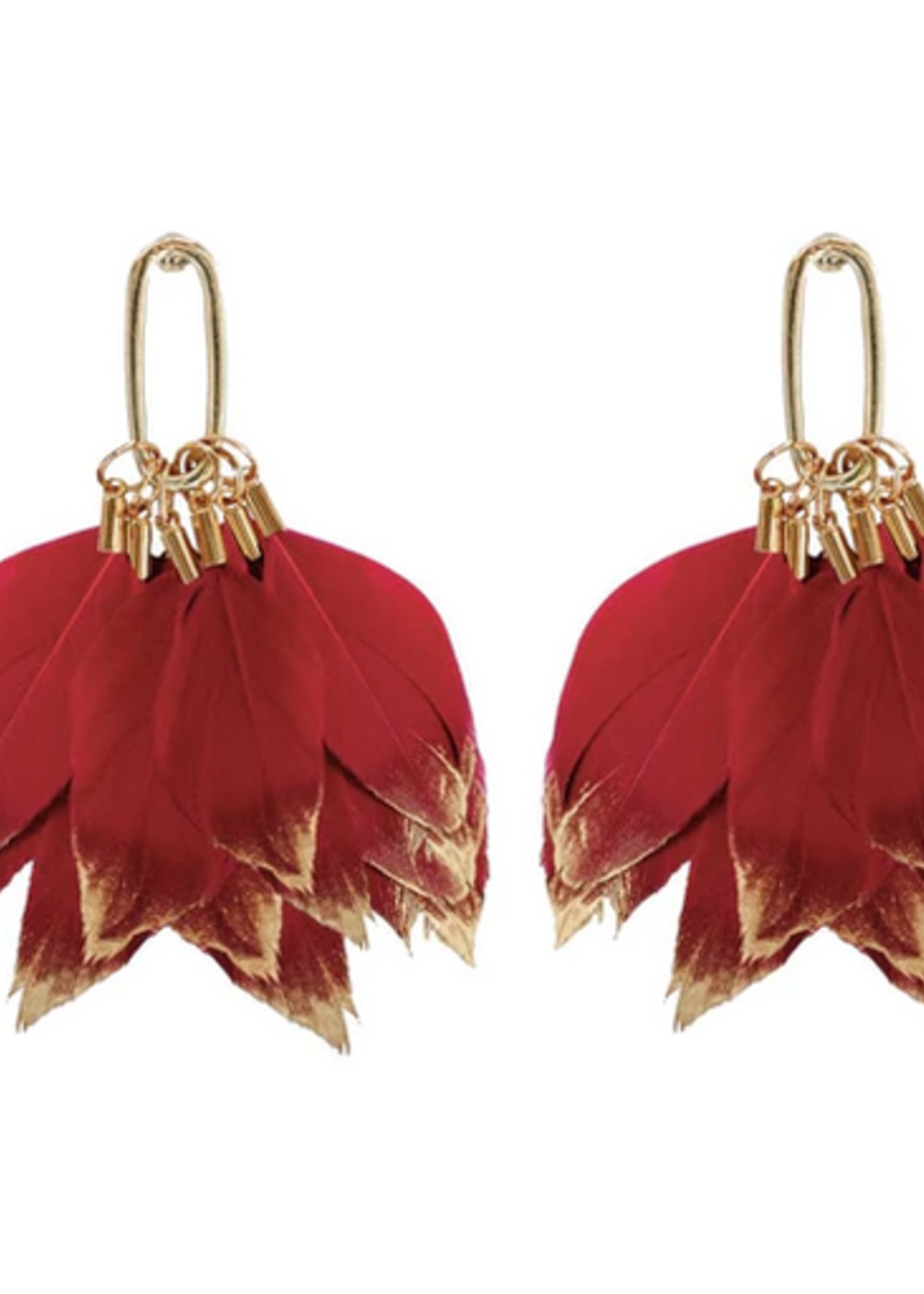 ST. ARMANDS OF DESIGNS OF SARASOTA GARNET GOLD DIPPED FEATHER STATEMENT EARRINGS