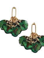 ST. ARMANDS OF DESIGNS OF SARASOTA MALLARD FEATHER TASSEL STATEMENT EARRINGS