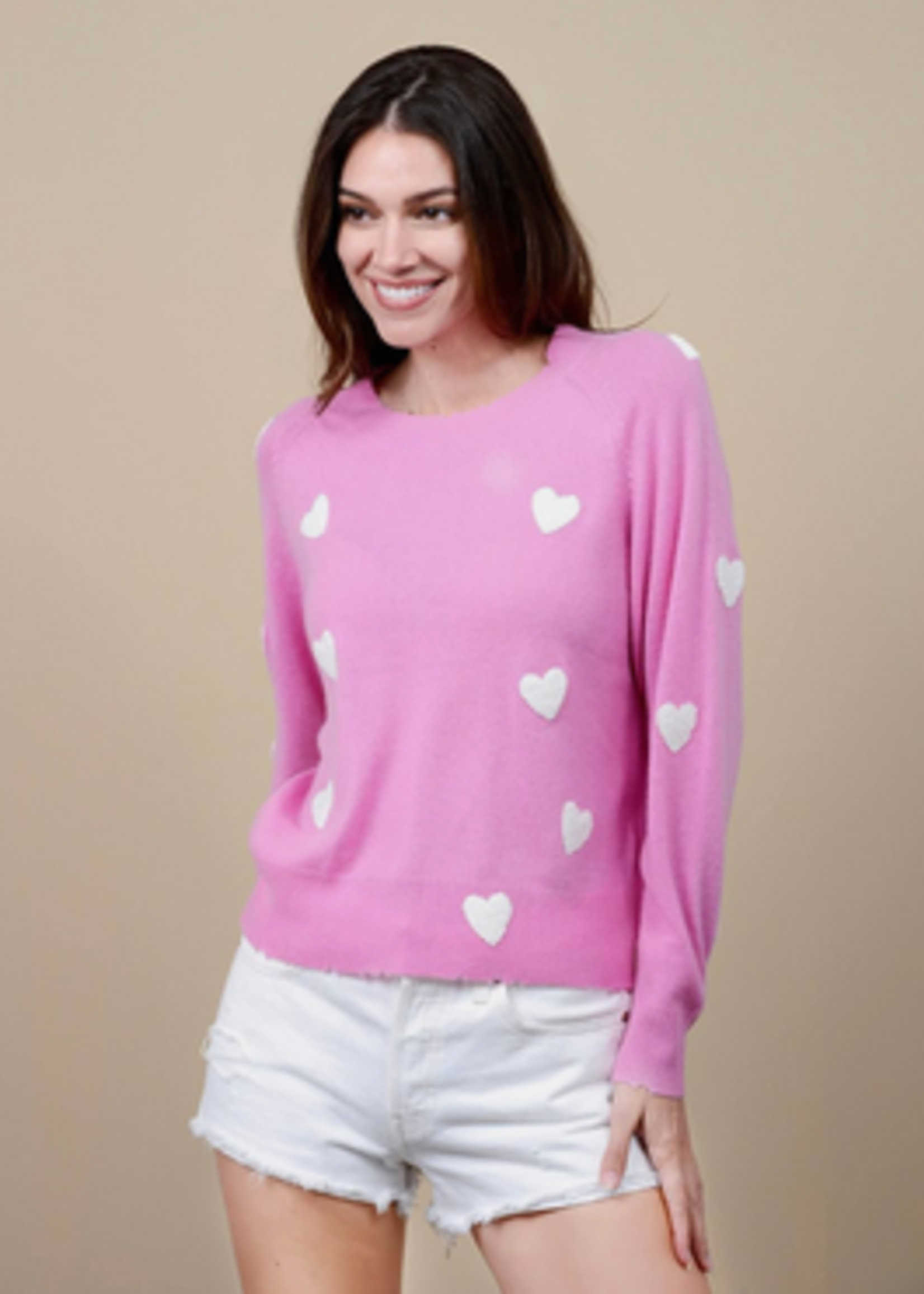 CARMEN ALLOVER HEART EMBROIDERY CREWNECK SWEATER