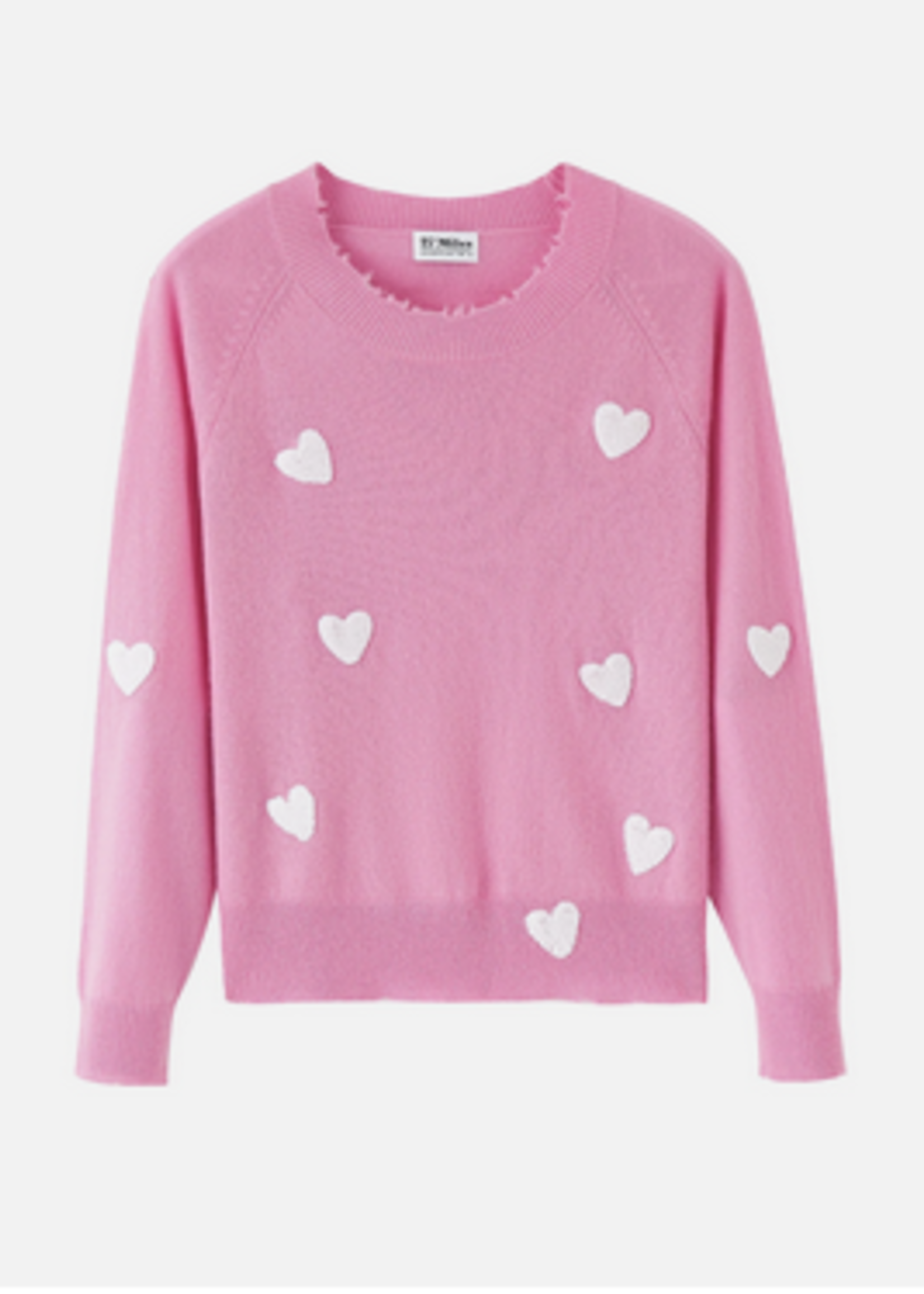 CARMEN ALLOVER HEART EMBROIDERY CREWNECK SWEATER