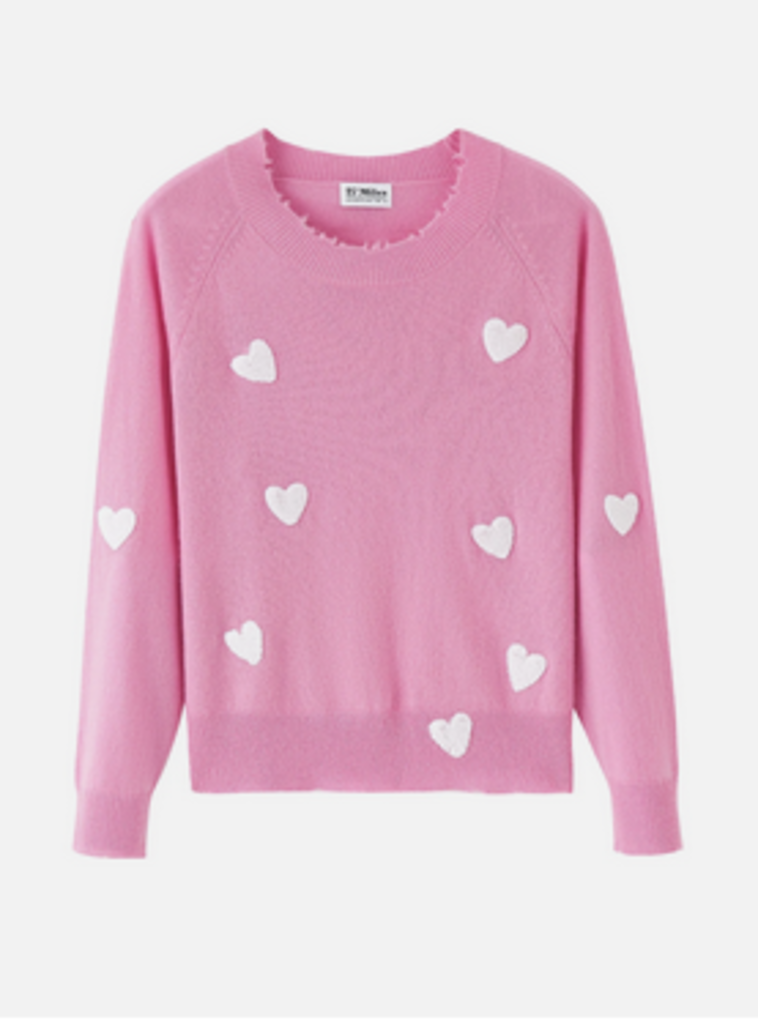 CARMEN ALLOVER HEART EMBROIDERY CREWNECK SWEATER