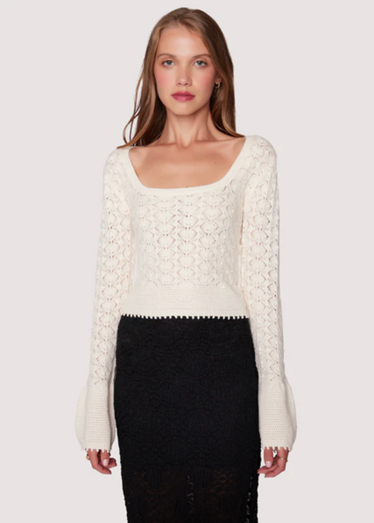 LOST & WANDER SERENA POINTELLE KNIT SQUARE NECK TOP