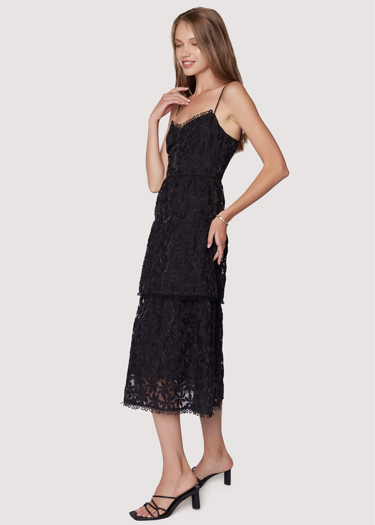 LOST & WANDER MADONNA BLOSSOM ORGANZA TIER MIDI DRESS