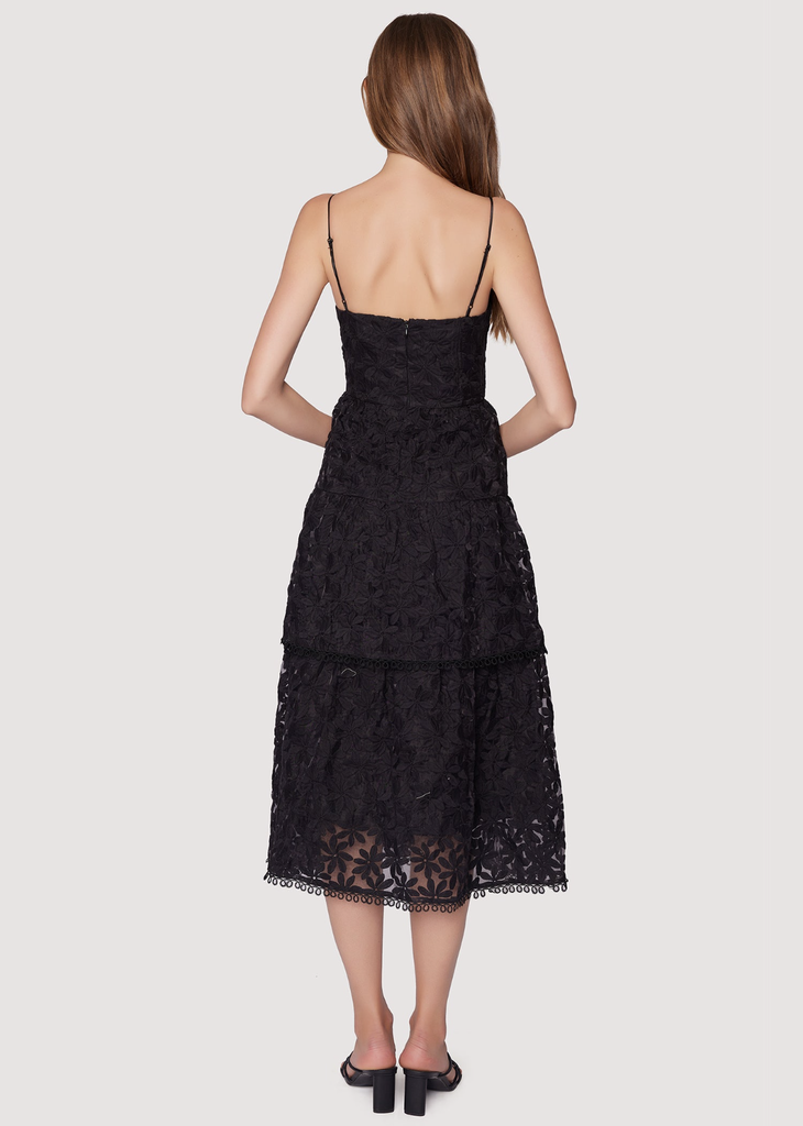 LOST & WANDER MADONNA BLOSSOM ORGANZA TIER MIDI DRESS